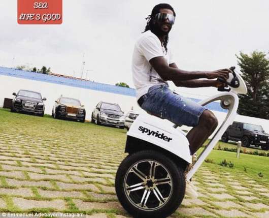 Photo : Emmanuel Adebayor enjoys a ride on £18,000 Can-Am Spyder trike