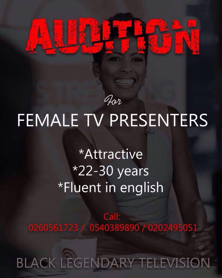 Black Legendary TV Auditions For Female Presenters Tomorrow