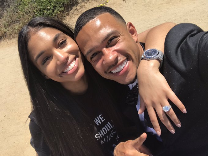 Photo: Man. U. footballer Memphis Depay, Lori Harvey and her engagement ring glitter in new photo