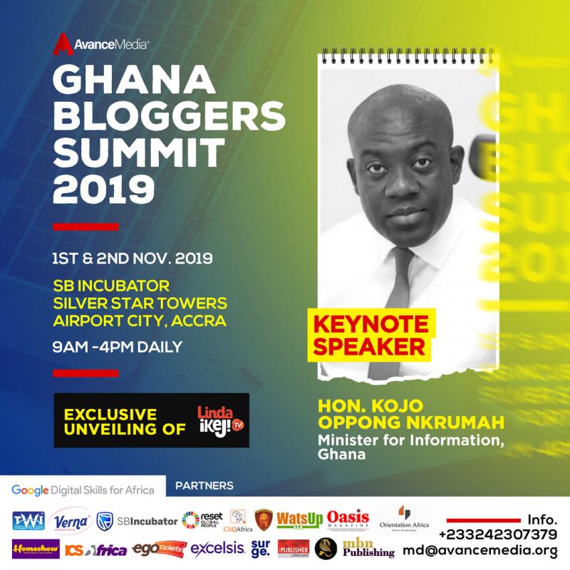 Ghana Bloggers Summit: Information Minister, Kojo Oppong Nkrumah & Linda Ikeji to Deliver Keynote Address